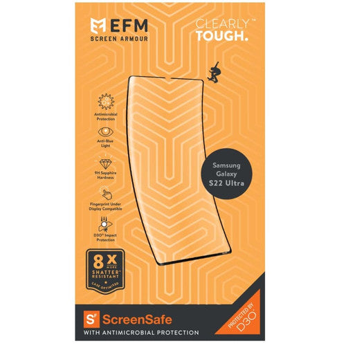 EFM ScreenSafe D3O Screen Armour Samsung Galaxy S22 Ultra - Clear/Black Frame