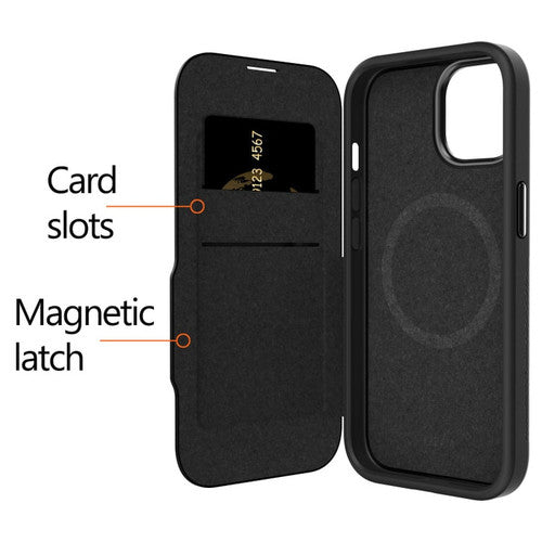 EFM Monaco D3O Leather Wallet Case Armour iPhone 15 - Black/Space Grey