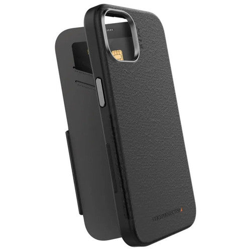 EFM Monaco D3O Leather Wallet Case Armour iPhone 14 - Black/Space Grey