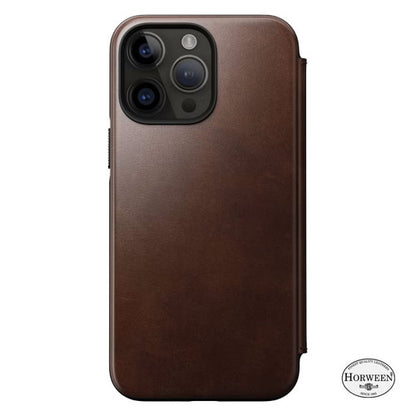 Nomad Modern Horween Leather Folio Case iPhone 14 Pro Max - Brown