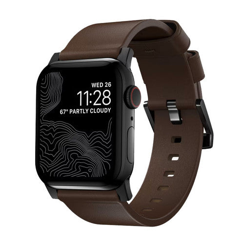 Nomad Modern Band Apple Watch 42/44/45/Ultra 49mm - Rustic Brown (Black hardware)