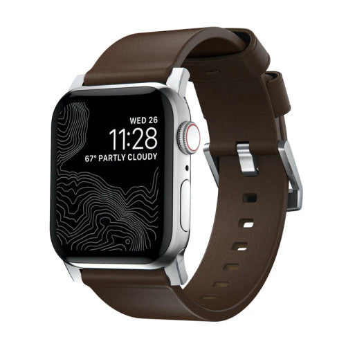 Nomad Horween Leather Strap Apple Watch 44/45/Ultra 49mm - Rustic Brown (Silver hardware)