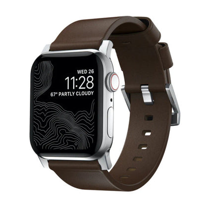Nomad Horween Leather Strap Apple Watch 44/45/Ultra 49mm - Rustic Brown (Silver hardware)