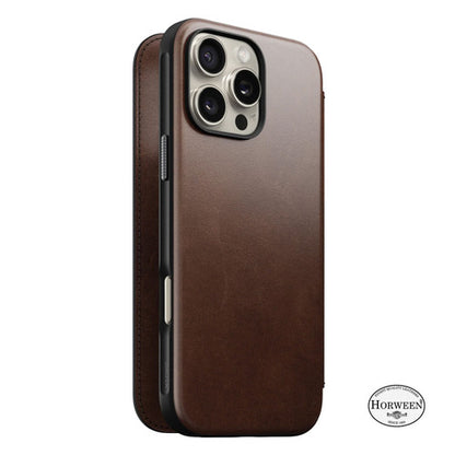 Nomad Modern Horween Leather Folio Case iPhone 16 Pro Max - Brown