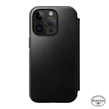 Nomad Modern Horween Leather Folio Case iPhone 14 Pro - Black