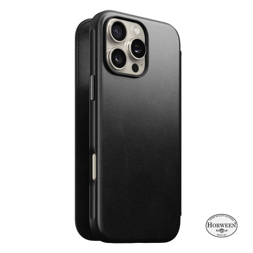 Nomad Modern Horween Leather Folio Case iPhone 16 Pro Max - Black