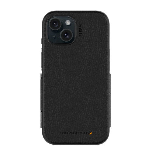 EFM Monaco D3O Leather Wallet Case Armour iPhone 15 - Black/Space Grey
