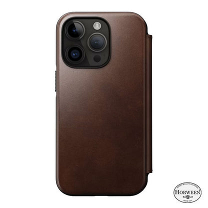 Nomad Modern Horween Leather Folio Case iPhone 14 Pro - Brown