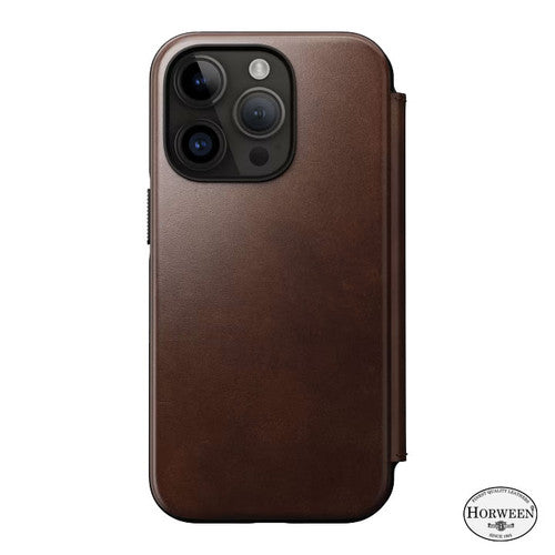 Nomad Modern Horween Leather Folio Case iPhone 14 Pro - Brown