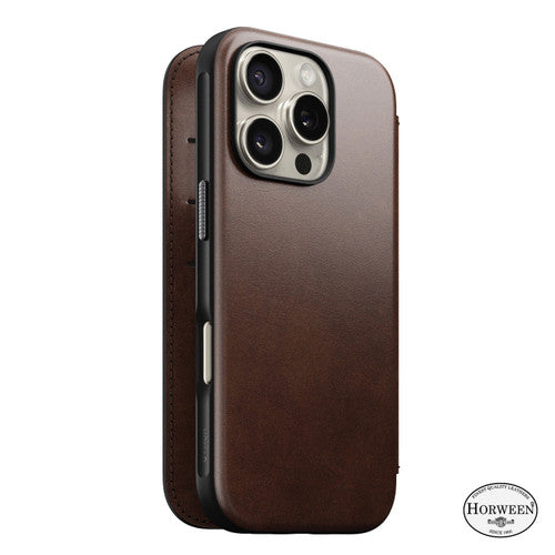 Nomad Modern Horween Leather Folio Case iPhone 16 Pro - Brown