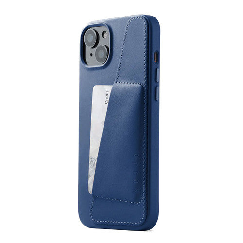 Mujjo Full Leather Wallet Case iPhone 14 Plus/15 Plus - Monaco Blue