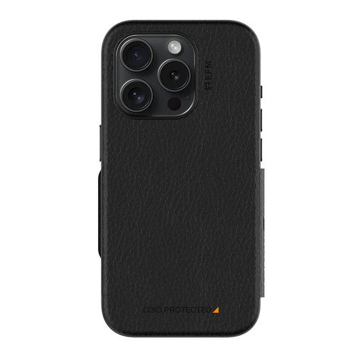 EFM Monaco D3O Leather Wallet Case Armour iPhone 15 Pro - Black/Space Grey