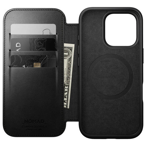 Nomad Modern Horween Leather Folio Case iPhone 16 Pro - Black