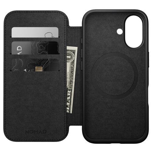 Nomad Modern Leather Folio Case iPhone 16 - Black