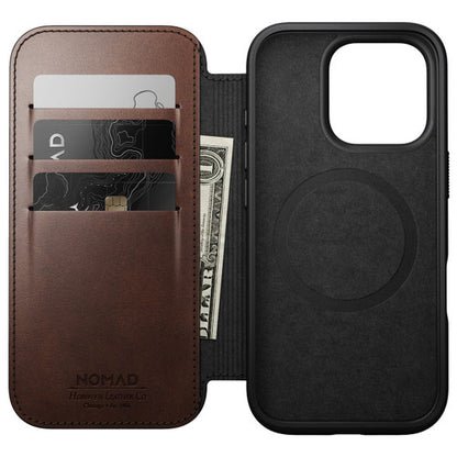 Nomad Modern Horween Leather Folio Case iPhone 16 Pro - Brown