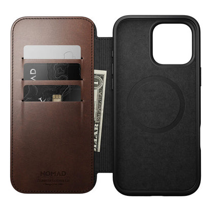 Nomad Modern Horween Leather Folio Case iPhone 16 Pro Max - Brown