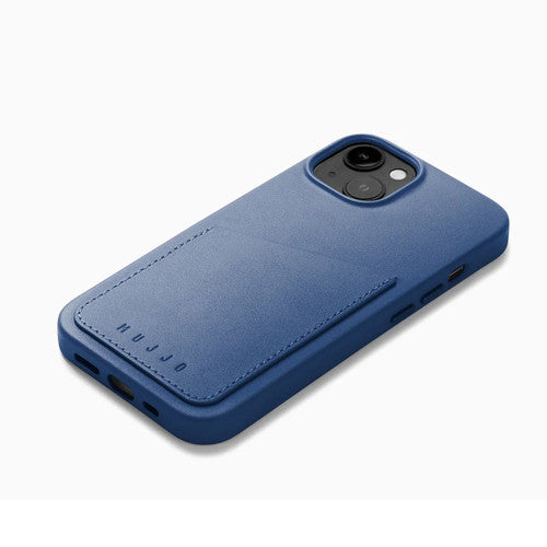 Mujjo Full Leather Wallet Case iPhone 14 - Monaco Blue