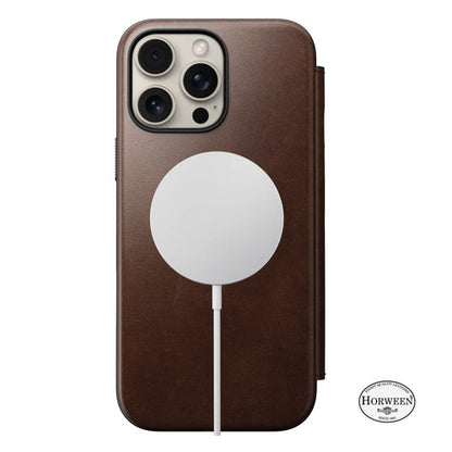 Nomad Modern Horween Leather Folio Case iPhone 16 Pro Max - Brown
