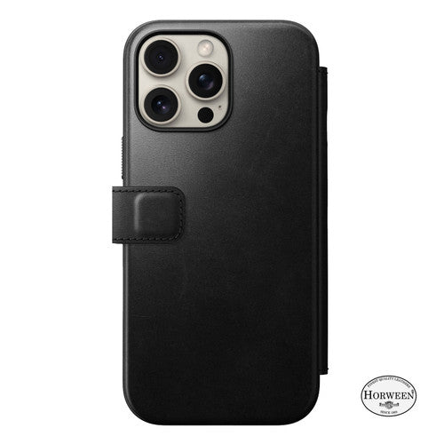 Nomad Modern Horween Leather Folio Case iPhone 16 Pro Max - Black