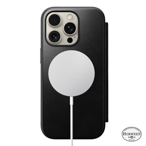 Nomad Modern Horween Leather Folio Case iPhone 16 Pro - Black