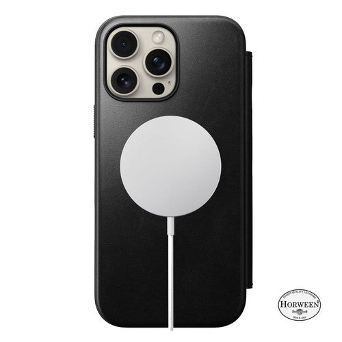 Nomad Modern Horween Leather Folio Case iPhone 16 Pro Max - Black