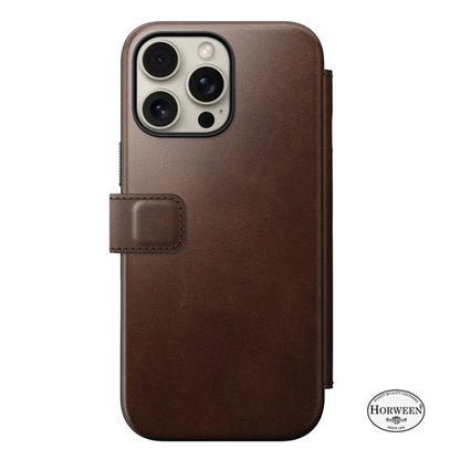 Nomad Modern Horween Leather Folio Case iPhone 16 Pro Max - Brown