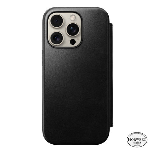 Nomad Modern Horween Leather Folio Case iPhone 16 Pro - Black