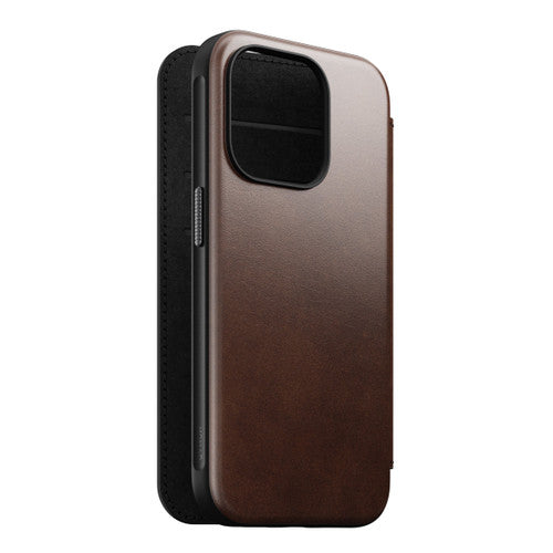 Nomad Modern Horween Leather Folio iPhone 15 Pro - Rustic Brown