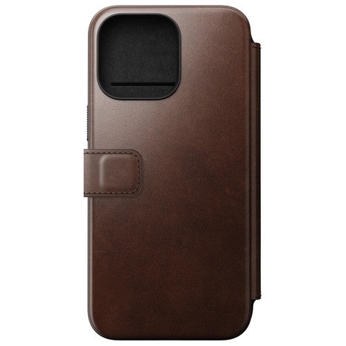 Nomad Modern Horween Leather Folio iPhone 15 Pro - Rustic Brown