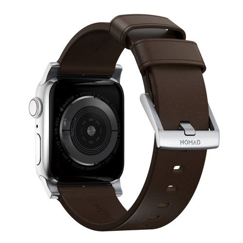 Nomad Horween Leather Strap Apple Watch 44/45/Ultra 49mm - Rustic Brown (Silver hardware)