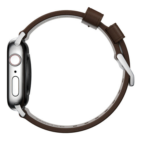 Nomad Horween Leather Strap Apple Watch 44/45/Ultra 49mm - Rustic Brown (Silver hardware)