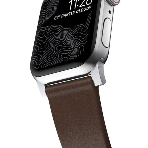 Nomad Horween Leather Strap Apple Watch 44/45/Ultra 49mm - Rustic Brown (Silver hardware)