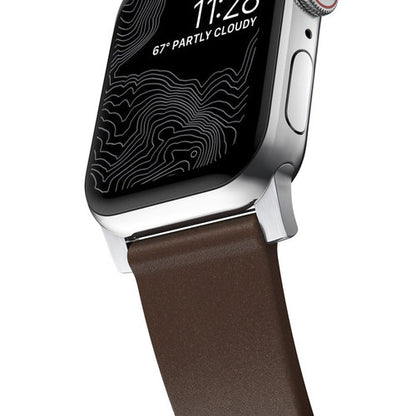 Nomad Horween Leather Strap Apple Watch 44/45/Ultra 49mm - Rustic Brown (Silver hardware)