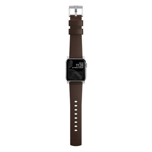 Nomad Horween Leather Strap Apple Watch 44/45/Ultra 49mm - Rustic Brown (Silver hardware)