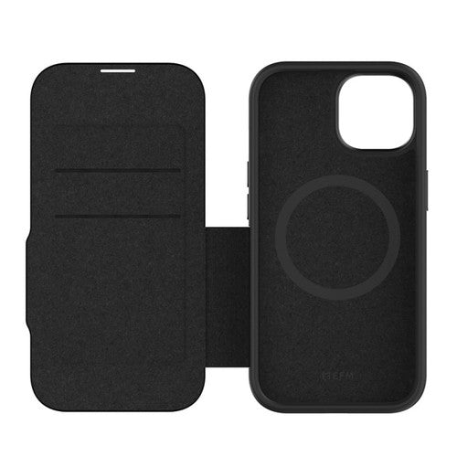 EFM Monaco D3O Leather Wallet Case Armour iPhone 15 - Black/Space Grey