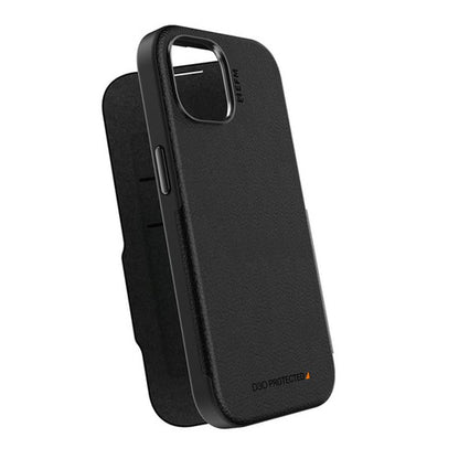 EFM Monaco D3O Leather Wallet Case Armour iPhone 15 - Black/Space Grey