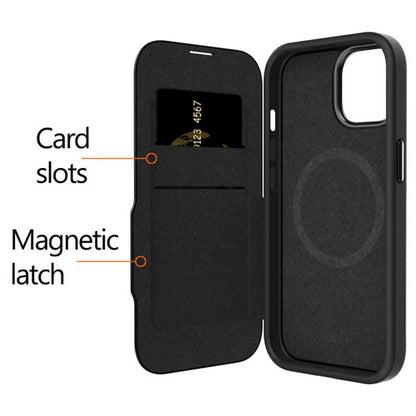 EFM Monaco D3O Leather Wallet Case Armour iPhone 15 - Black/Space Grey