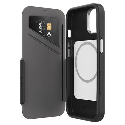 EFM Monaco D3O Leather Wallet Case Armour iPhone 14 Pro Max - Black/Space Grey