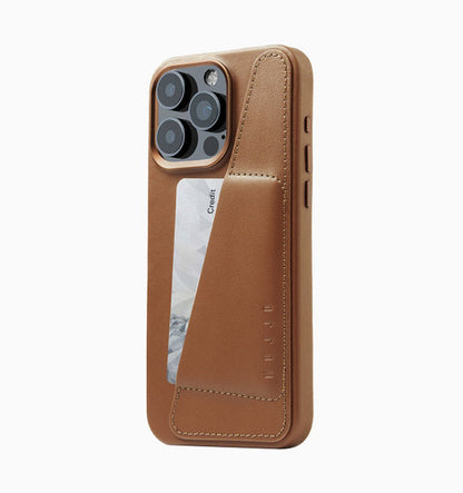 Mujjo Full Leather Wallet Case iPhone 15 Pro Max - Dark Tan