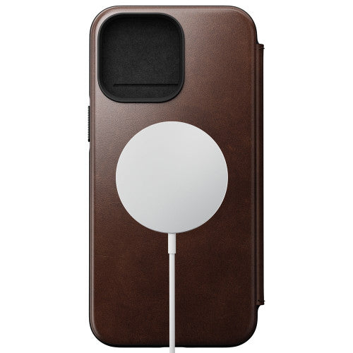 Nomad Modern Horween Leather Folio Case iPhone 14 Pro Max - Brown