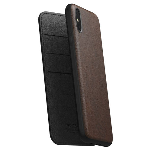 Nomad Horween Leather Rugged Folio Case iPhone Xs Max - Rustic Brown