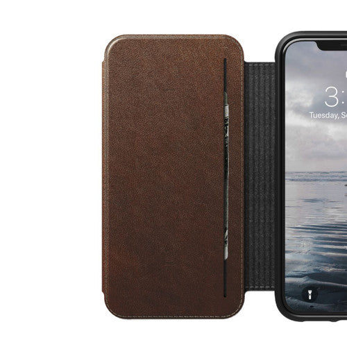 Nomad Horween Leather Rugged Tri-Folio Case iPhone Xs Max - Rustic Brown