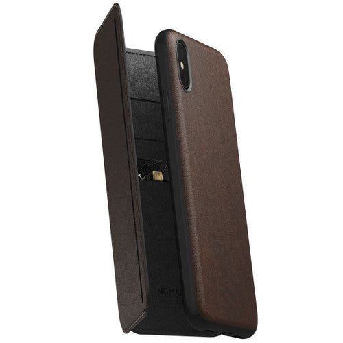 Nomad Horween Leather Rugged Tri-Folio Case iPhone Xs Max - Rustic Brown
