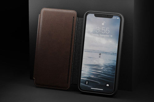 Nomad Horween Leather Rugged Tri-Folio Case iPhone Xs Max - Rustic Brown