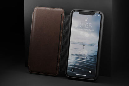 Nomad Horween Leather Rugged Tri-Folio Case iPhone Xs Max - Rustic Brown