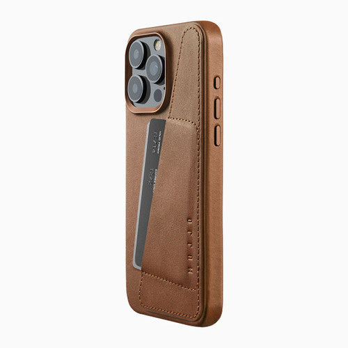 Mujjo Full Leather Wallet Case iPhone 15 Pro Max - Dark Tan