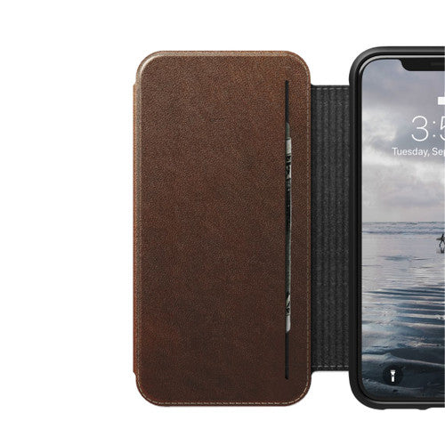 Nomad Horween Leather Rugged Tri-Folio Case iPhone XR - Rustic Brown