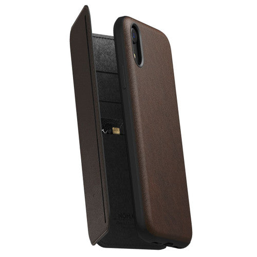 Nomad Horween Leather Rugged Tri-Folio Case iPhone XR - Rustic Brown