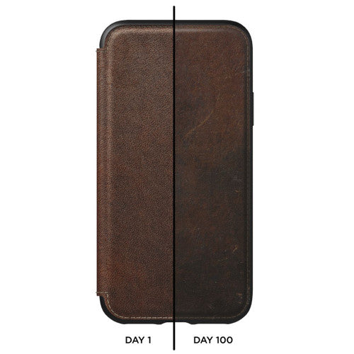Nomad Horween Leather Rugged Tri-Folio Case iPhone XR - Rustic Brown