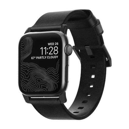 Nomad Horween Leather Strap Apple Watch 42/44/45/Ultra 49mm - Black (Black hardware)